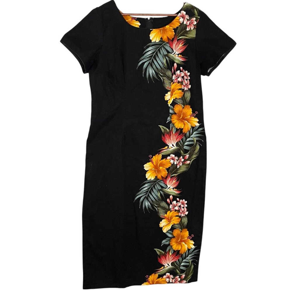 Jade Fashions Maxi Sun Dress Size XL Black Hibiscus Hawaiian Floral